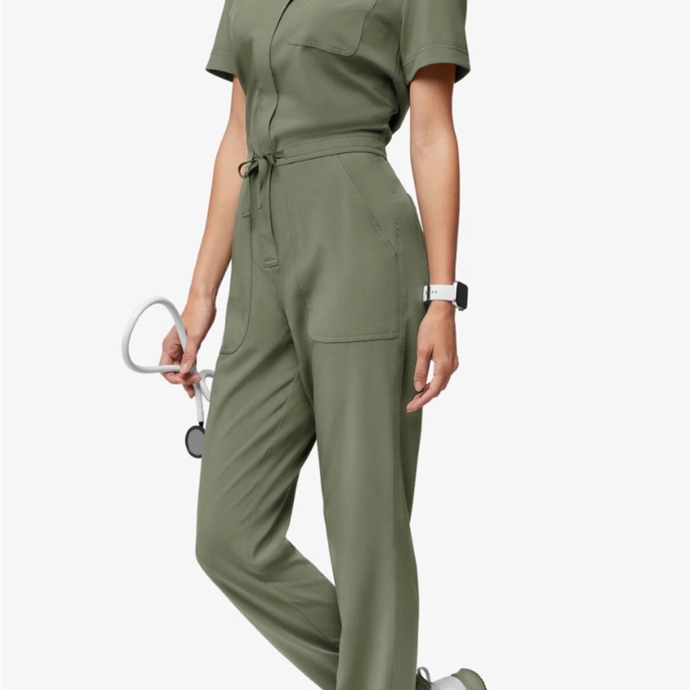 Uniform Advantage Green Utility Jumpsuit with Belted Waist